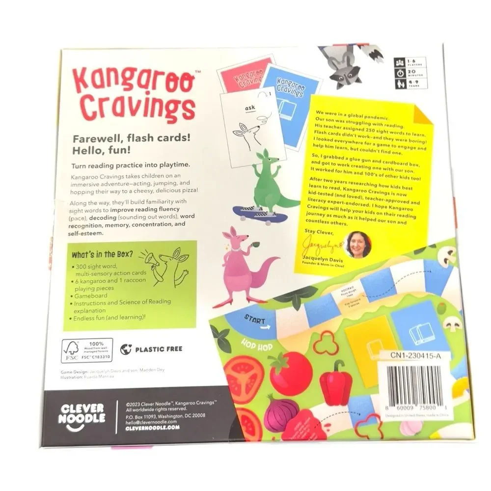 Clever Noodle Kangaroo Cravings Kids Sight Word Literacy Skills Board Game. NEW.